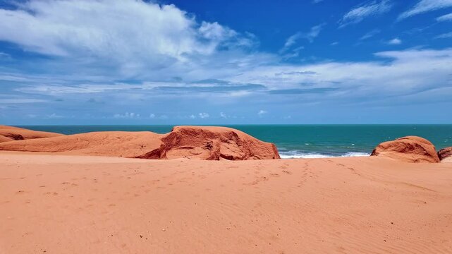 The rock formations at Canoa Quebrada Beach at Canoa Quebrada, state of Ceara in Brazil