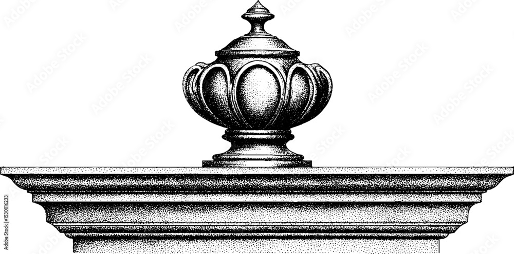 Poster baroque balustrade segment with urn finial in dotwork style for architectural design