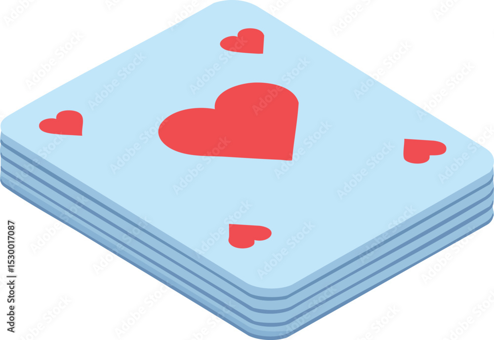 Poster stack of playing cards with red heart symbol vector illustration in isometric style for game and ent