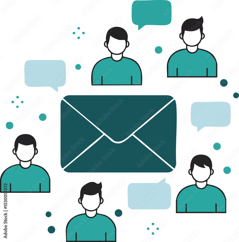 Poster communication concept with envelope and people icons for messaging and social interaction vector ill