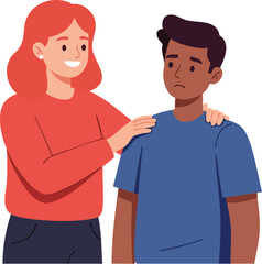 Woman comforting sad man showing empathy and support in emotional moment vector illustration 