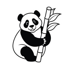 Panda Hugging Bamboo in Peaceful Pose vector illustration