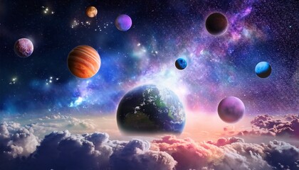 colorful planets float in glowing clouds inviting exploration in a mesmerizing galaxy