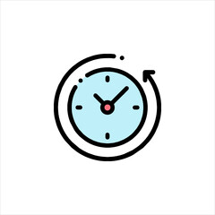 Clock with arrow rotates to indicate time passing, representing deadlines and productivity in a modern style.