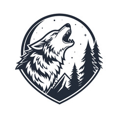 Howling Wolf in Rugged Wilderness Theme vector illustration