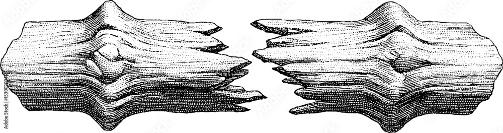 Poster fractured wooden beam with splintered ends dotwork design for art and architecture projects