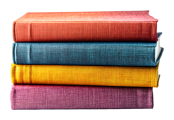 Colorful stacked books on still life minimalist studio perspective isolated on transparent background