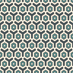 Honeycomb seamless pattern. Hexagon mosaic tiles ornament. Ethnic surface print. Repeated geometric figures background. Ornamental wallpaper. Modern geo design digital paper. Vector abstract art work