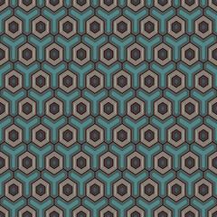 Honeycomb seamless pattern. Hexagon mosaic tiles ornament. Ethnic surface print. Repeated geometric figures background. Ornamental wallpaper. Modern geo design digital paper. Vector abstract work.