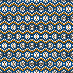 Zigzag seamless pattern. Hexagon mosaic tiles ornament. Ethnic surface print. Repeated geometric figures background. Ornamental wallpaper. Modern geo design digital paper. Vector abstract art