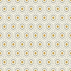 Honeycomb seamless pattern. Hexagon mosaic tiles ornament. Ethnic surface print. Repeated geometric figures background. Ornamental wallpaper. Modern geo design digital paper. Vector abstract art work