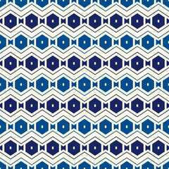Zigzag seamless pattern. Hexagon mosaic tiles ornament. Ethnic surface print. Repeated geometric figures background. Ornamental wallpaper. Modern geo design digital paper. Vector abstract art