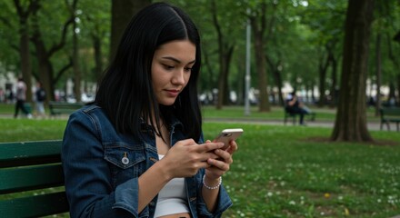 Young woman using phone in park