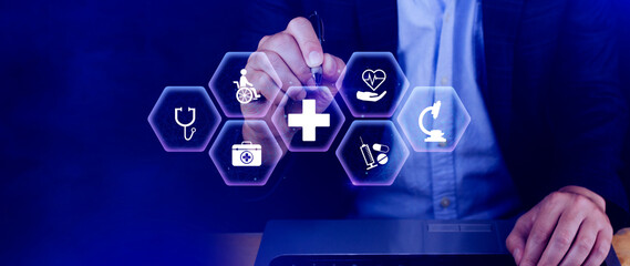 Health care and medical insurance concept. Access to welfare health, health insurance business. protection health, family medicine concept.