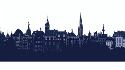 Fototapeta premium Silhouette of Angers skyline at sunset highlighting historic architecture, France travel inspiration