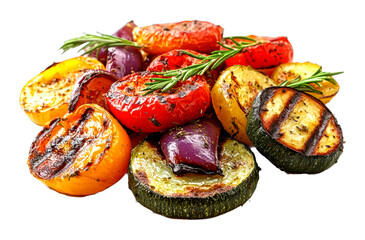 Grilled vegetable medley preparation kitchen food bright lighting culinary art isolated on transparent background