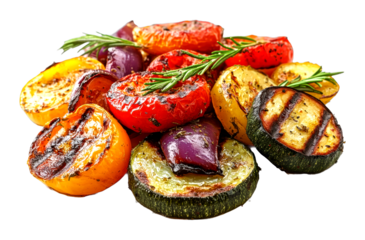 Grilled vegetable medley preparation kitchen food bright lighting culinary art isolated on transparent background