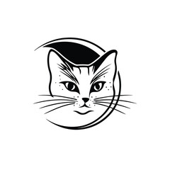 Stylized Cat Face with Dark Green Details vector illustration
