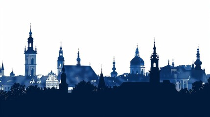  Iconic Krakow skyline silhouette in navy blue highlighting Poland's architectural heritage