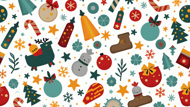seamless pattern with colorful christmas and new year objects