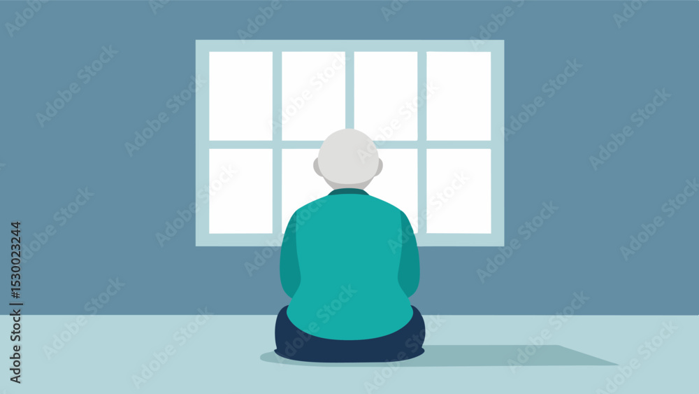 Aufkleber lack of cognitive stimulation the elderly person sits alone staring at the blank walls and windows w