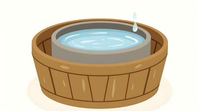 an illustration of a wooden basket with a bowl of water