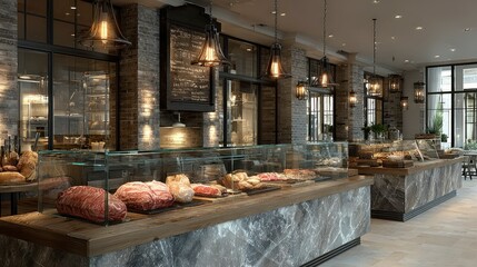 Highend restaurant interior gourmet food display marble counter modern design luxury dinin