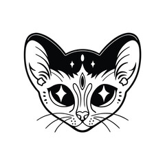 Stylized Cat Face with Tiny Details and Dark Green Tones vector illustration