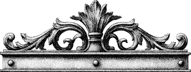 Ornate iron gate panel with riveted scrollwork design for architectural decor