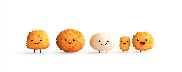 Cute Food Friends Cartoon Nuggets and Egg Characters, Food Illustration , Cartoon