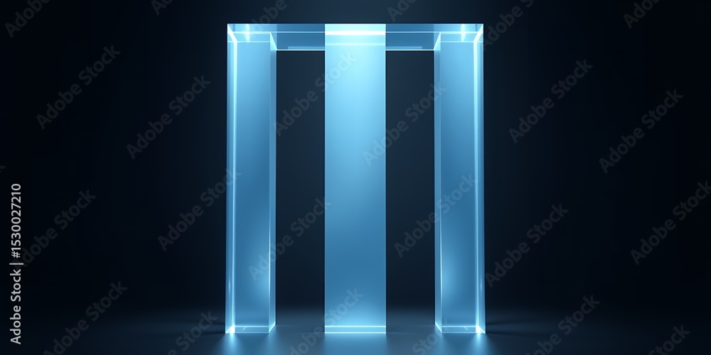 Poster a minimalist abstract rendering of a luminous blue portal against a dark background space