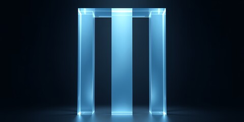 A minimalist abstract rendering of a luminous blue portal against a dark background space