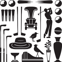 Golfing Icons A Collection of Classic Golfing Equipment and Accessories Silhouettes