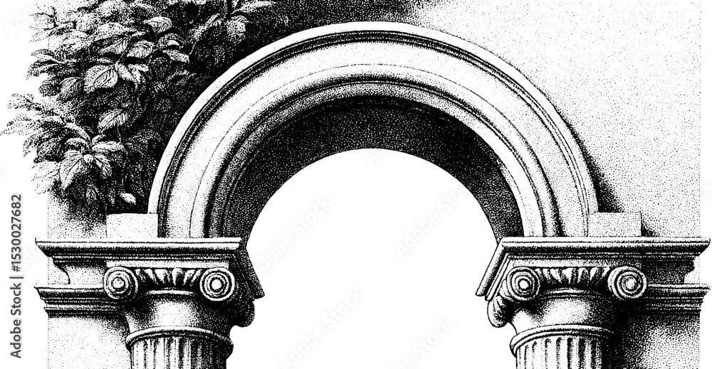 Poster romanesque architecture: rounded portal with simple tympanum design