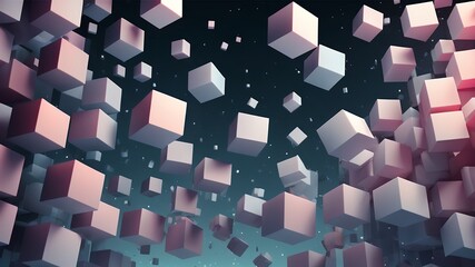 A visually striking abstract composition featuring numerous floating cubes in various sizes and shades