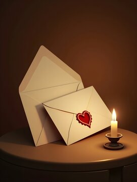 Vintage Love Letter Mockup with Wax Sealed Envelope Soft Candlelight