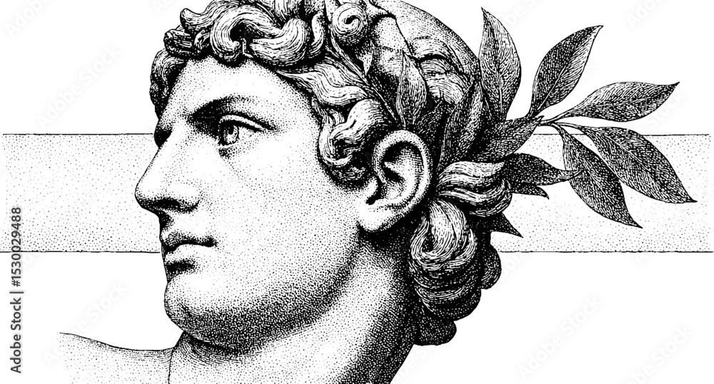 Poster classical apollo statue featuring lyre and laurel wreath for art and design inspirations