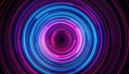 vibrant abstract design with neon blue and magenta concentric circles on black background
