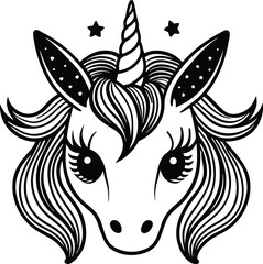 Magical Unicorn Head Illustration Line Art Design for Fantasy Lovers