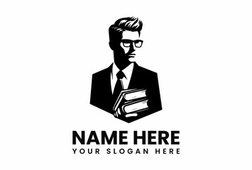 Stylized black silhouette vector of educated professional in business suit holding books symbolizing knowledge and success