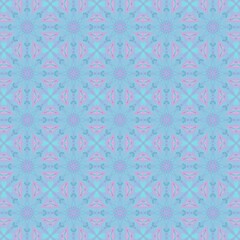 pastel kaleidoscope of floral and geometric shapes in light blue and pink, a symmetrical design Seamless pattern