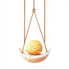 Sweet Laddu on Crescent Moon Swing, Indian dessert , holiday
