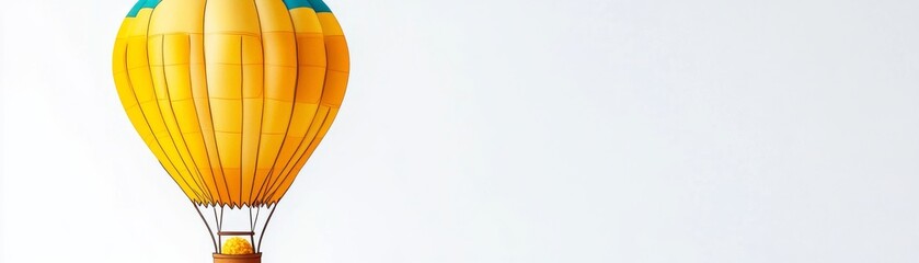 Vibrant Yellow Hot Air Balloon on White Background, Adventure, Sky