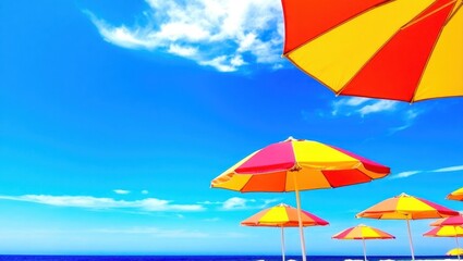 Vibrant Beach Umbrellas Under a Summer Sky