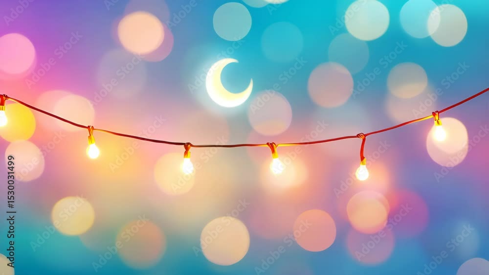 Poster celestial glow: a string of soft, warm lights shines gently against a luminous background of bokeh, 
