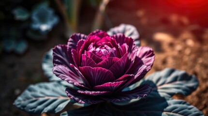 Close-up of a Vibrant Purple Cabbage Rose