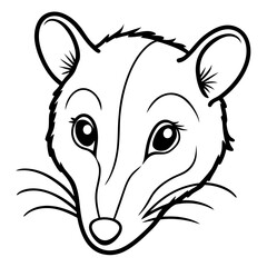 Opossum Head Line Art Illustration Simple Black and White Design on a Clean White Background