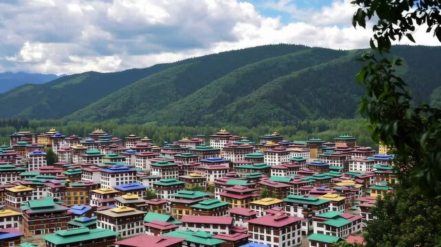 Colorful town of thimphu nestled in the himalayas valley