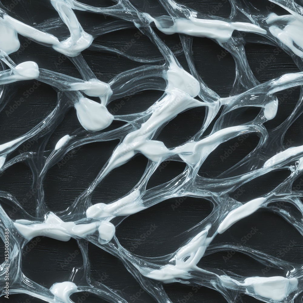 Poster seamless texture white transparent glue creates a pattern against black background, forming ideal fo