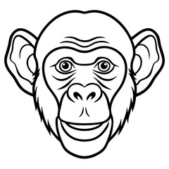 Chimpanzee Head Line Art Illustration on White Background Perfect for Wildlife or Primate Designs